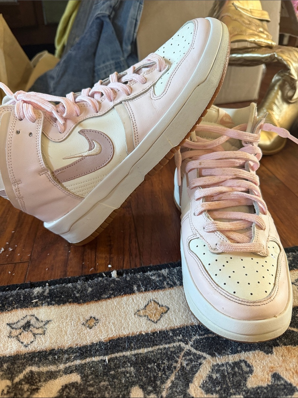 Nike Pink and Cream High-Top Sneakers
